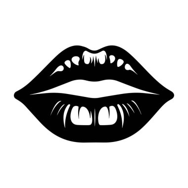 Kadın dudak ikonu. Ağız ve dudak logosu tasarımı. Seksi kadın dudak sembolü. Vektör illüstrasyonu