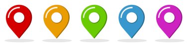 Konum sembolü. Harita işaretleyici simgeleri kümesi. GPS simgesi izole edildi. Vektör illüstrasyonu