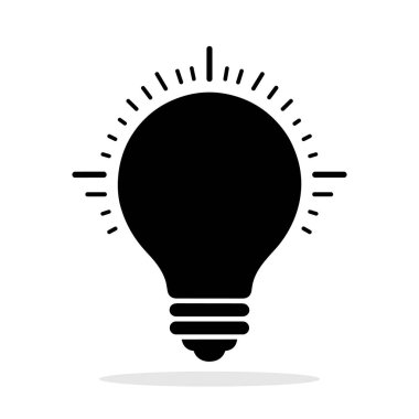 Ampul logosu simgesi izole edildi. Siyah ampul. Yenilikçi bir fikir. Enerji ve düşünme sembolü. Vektör illüstrasyonu
