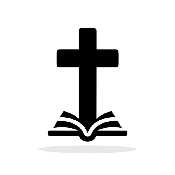 Biblia Con Icono Cruz Cristiana Símbolo Religioso Negro Símbolo Cristiano — Archivo Imágenes Vectoriales