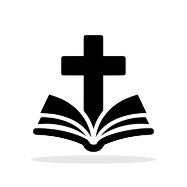 Hristiyan haçı ikonlu İncil. Siyah dini sembol. Hristiyan kilise sembolü. Vektör illüstrasyonu.