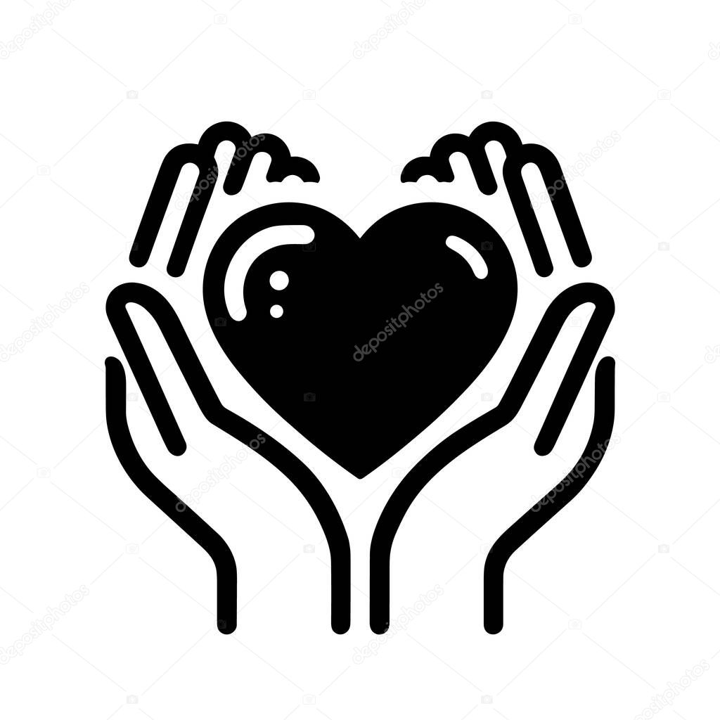 Heart in hands icon. Hands holding a heart. Symbol of love and care. Vector illustration