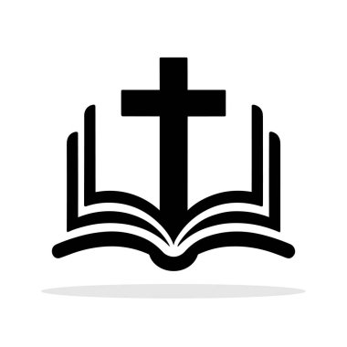 Hristiyan haçı ikonlu İncil. Siyah dini sembol. Hristiyan kilise sembolü. Vektör illüstrasyonu.
