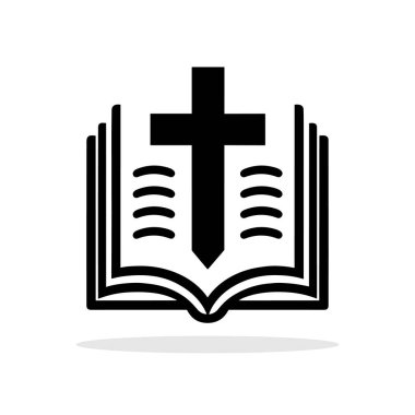 Hristiyan haçı ikonlu İncil. Siyah dini sembol. Hristiyan kilise sembolü. Vektör illüstrasyonu.