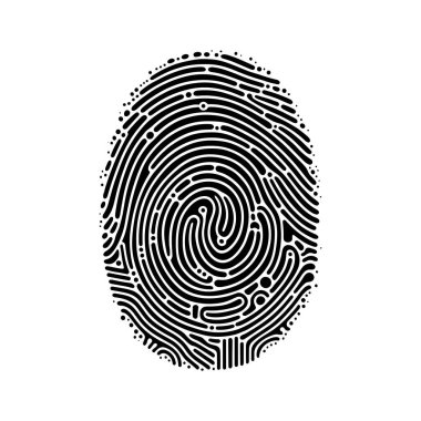 Parmak izi ikonu. Siyah parmak izi. Parmak izi tanıma kavramı. Vektör illüstrasyonu
