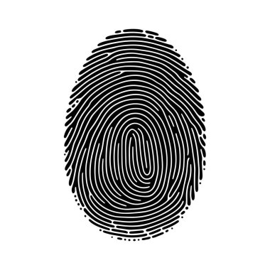 Parmak izi ikonu. Siyah parmak izi. Parmak izi tanıma kavramı. Vektör illüstrasyonu