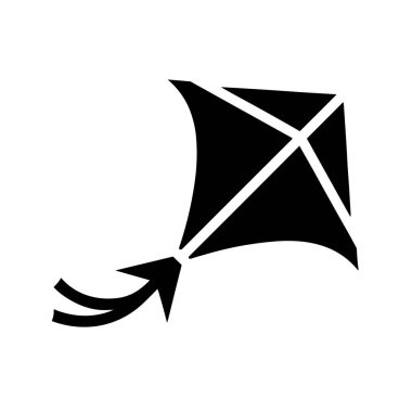 Kite simgesi. Uçurtma oyuncak sembolünün siyah silüeti. Vektör illüstrasyonu.