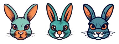 Tavşan suratlı. Düz dizayn edilmiş tavşan yüzünün çizgi film görüntüsü. Vektör illüstrasyonu