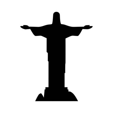 Kurtarıcı İsa ikonu. Kurtarıcı İsa 'nın siyah silueti, Brezilya' nın Rio de Janeiro şehrinin ünlü simgesidir. Vektör illüstrasyonu