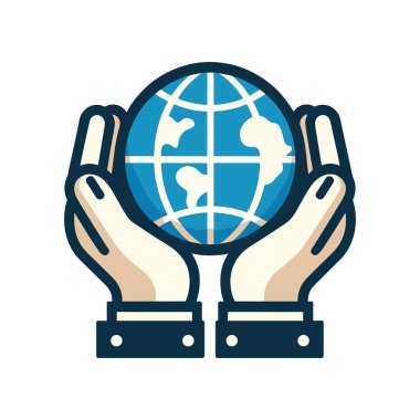 Dünya 'yı iki el tutuyor. Dünya 'yı önemseme kavramı. Vektör illüstrasyonu