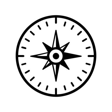 Pusula simgesi. Düz tasarımda siyah pusula simgesi. Vektör illüstrasyonu.