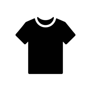 Tişört ikonu. Siyah tişört silueti düz stil, beyaz arka planda izole edilmiş. Vektör illüstrasyonu.