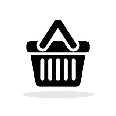 Alışveriş sepeti ikonu. Basit bir siyah alışveriş sepeti ikonu, beyaz arka planda izole edilmiş. Ticaret ve online alışveriş kavramı. Vektör illüstrasyonu.