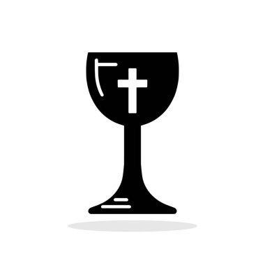 Hıristiyan kadeh ikonu. Kadehte haçlı siyah bir simge. Hristiyan kardeşliği konsepti. Dini simge. Vektör illüstrasyonu.