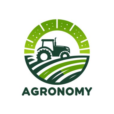 Agronomi logosu tasarımı. Traktör sahada. Vektör illüstrasyonu