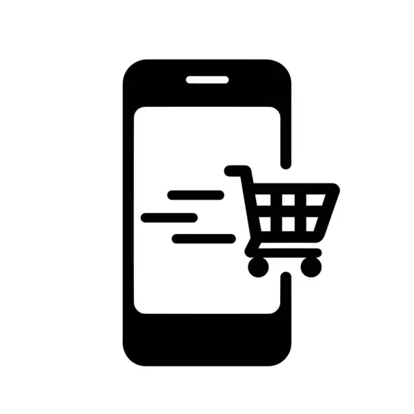 Ícone Compras Online Telefone Celular Preto Simples Com Ícone Carrinho — Vetor de Stock
