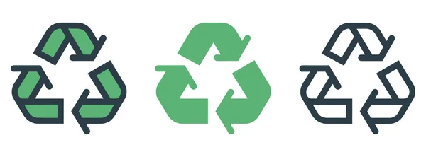 Conjunto Ícones Símbolo Reciclagem Coleção Símbolos Universais Reciclagem Estilo Plano — Vetor de Stock