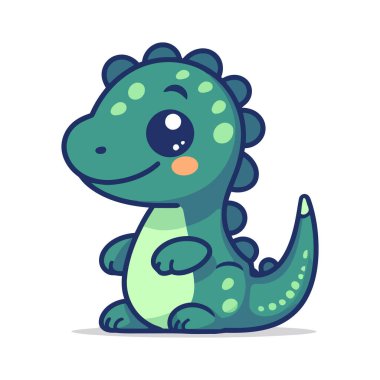 Dinozor görüntüsü. Beyaz arka planda izole edilmiş şirin bir dinozor. Çizgi film dinozoru. Vektör illüstrasyonu.