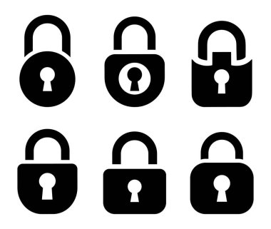 Kilit simgeleri ayarlandı. Asma kilit simgesi. Güvenlik sembolü. Özel güvenlik ikonu. Vektör illüstrasyonu