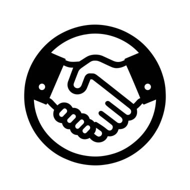 Tokalaşma ikonu. Siyah tokalaşma silueti beyaz arka planda izole edilmiş. Ortaklık ve anlaşma kavramı. Vektör illüstrasyonu