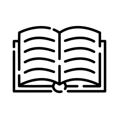 Kitap ikonu. Siyah doğrusal kitap simgesi beyaz bir arkaplanda izole edilmiş. Eğitim konsepti. Vektör illüstrasyonu