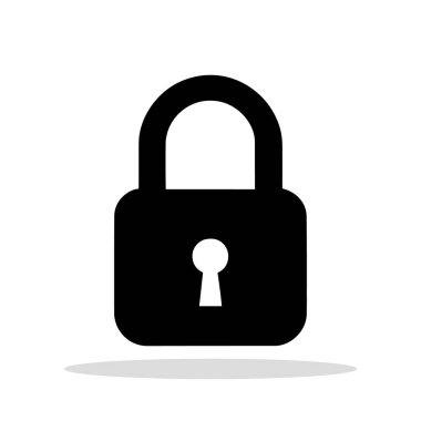 Asma kilit simgesi. Siyah asma kilit simgesi düz stil. Güvenlik kavramı. Vektör illüstrasyonu