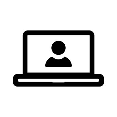 Dizüstü bilgisayar simgesi. Siyah defter simgesi düz stil. Bilgisayar sembolü. Vektör illüstrasyonu