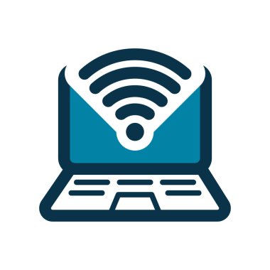 WI-FI sinyal sembollü dizüstü bilgisayar simgesi. Siyah dizüstü bilgisayar simgesi. Bilgisayar sembolü. Vektör illüstrasyonu