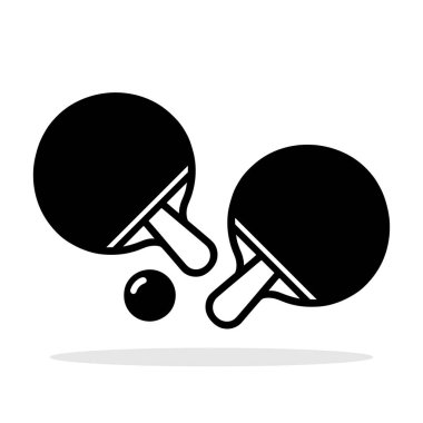 Masa tenisi sembolü. Masa tenisi için raketler. Masa tenisi raketi ve topun siyah silueti. Vektör illüstrasyonu