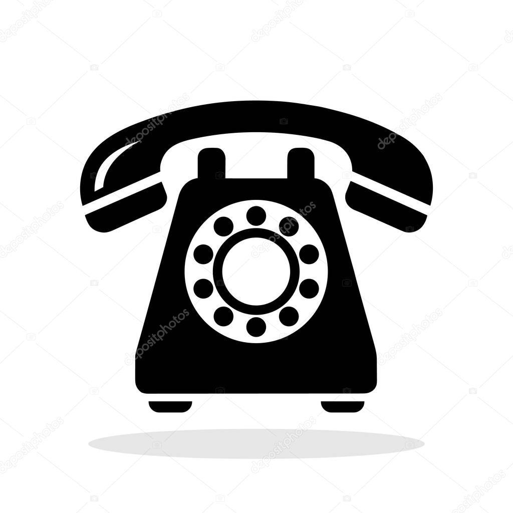 Phone icon. Classic black rotary telephone icon. Communication concept. Vector illustration