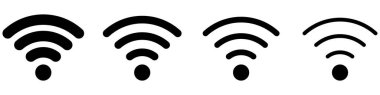 WI-FI sinyal sembolü. Düz stil siyah kablosuz internet simgeleri seti. İletişim sembolü. Vektör illüstrasyonu