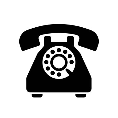 Telefon ikonu. Klasik siyah döner telefon ikonu. İletişim konsepti. Vektör illüstrasyonu