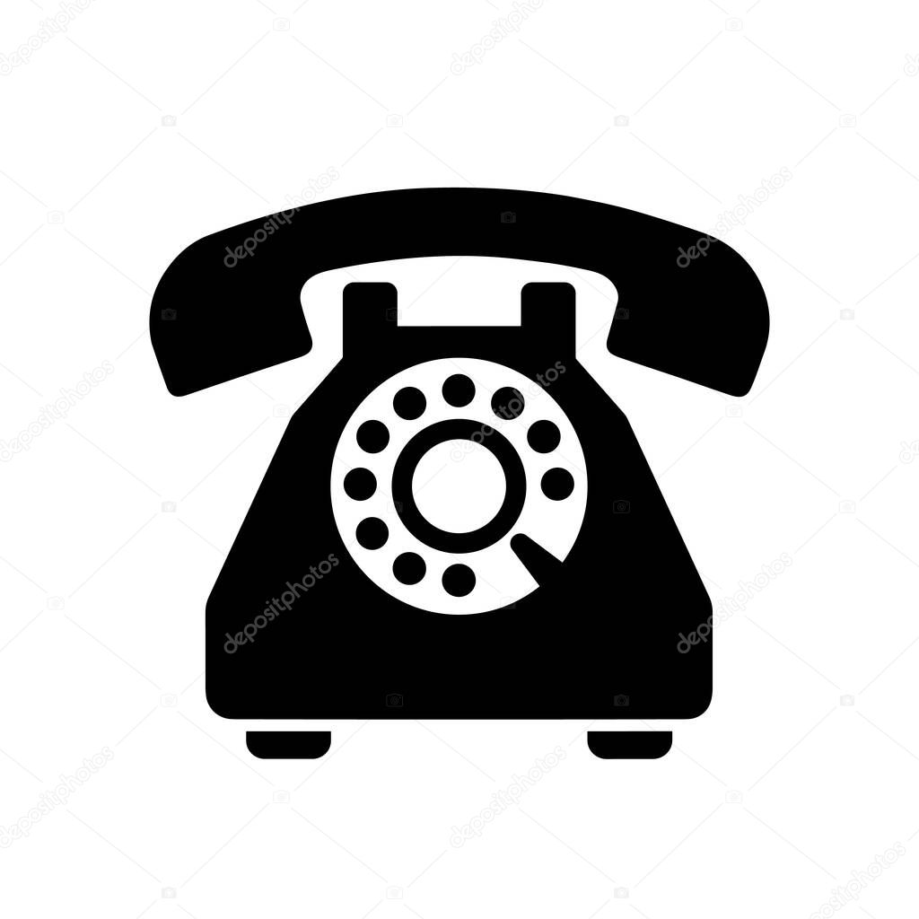 Phone icon. Classic black rotary telephone icon. Communication concept. Vector illustration