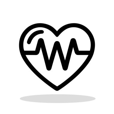 Kalp atışı sembollü bir kalp. Nabız simgesi. Siyah tıbbi bir ikon. Vektör illüstrasyonu