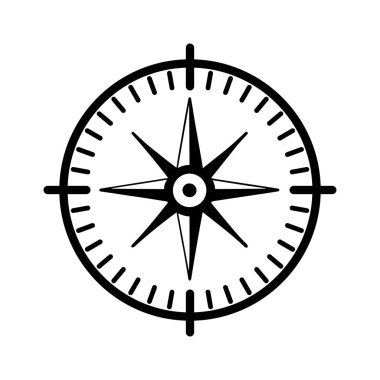 Pusula simgesi. Düz tasarımda siyah pusula simgesi. Vektör illüstrasyonu.