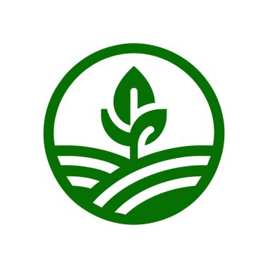 Tarım logosu tasarımı. Tarlalarda bitkiler olan tarım logosu. Vektör illüstrasyonu.