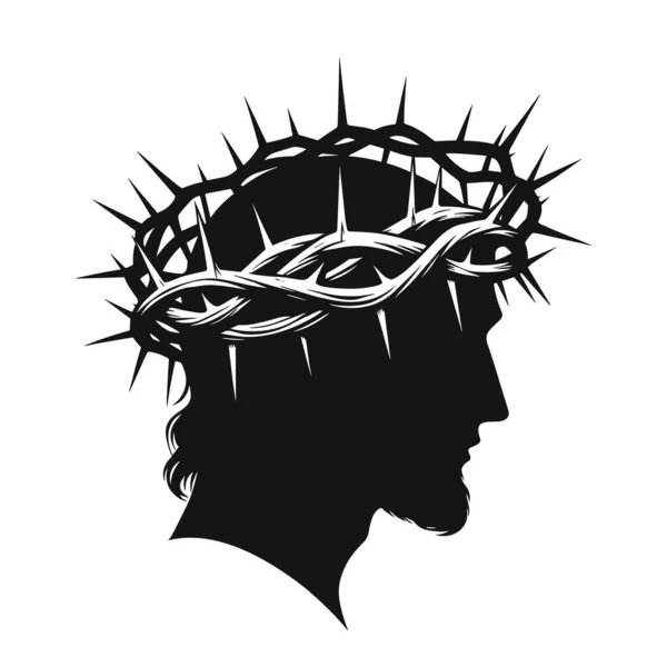 The face of Jesus Christ in a crown of thorns. Jesus with crown of thorns. Jesus in a wreath. Vector illustration