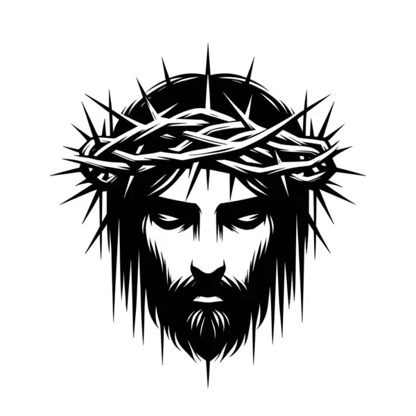 耶稣的脸在荆棘的冠冕中 耶稣戴着荆棘的冠冕 耶稣在一个花环 矢量说明 图库插图