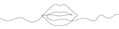 Sürekli dudak çizgisi. Bir çizgi arkaplan çiziyor. Vektör çizimi. Tek çizgi dudak simgesi.