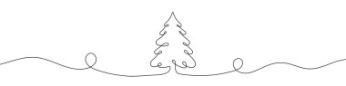 Noel Ağacı 'nın aralıksız çizimleri. Bir çizgi arkaplan çiziyor. Vektör çizimi. Tek satır Noel Ağacı simgesi.