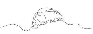 Sürekli düzenlenebilir ay çöreği çizimi. Bir çizgi arkaplan çiziyor. Vektör çizimi. Tek sıra kruvasan simgesi.