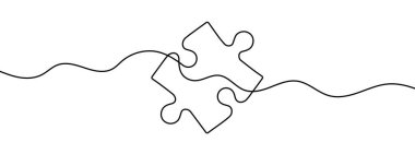 Yapbozun sürekli düzenlenebilir çizimleri. Bir çizgi arkaplan çiziyor. Vektör çizimi. Tek satır bulmaca simgesi.