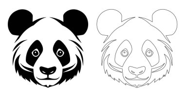 Panda baş silueti. Panda logosu tasarımı. Beyaz üzerine izole edilmiş siyah beyaz panda kafası. Vektör illüstrasyonu.