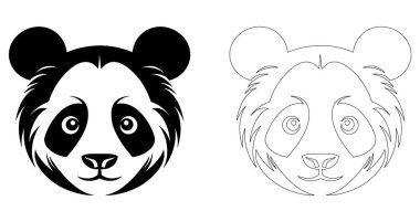 Panda baş silueti. Panda logosu tasarımı. Beyaz üzerine izole edilmiş siyah beyaz panda kafası. Vektör illüstrasyonu.