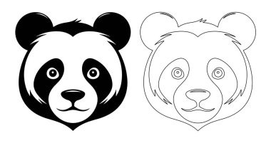 Panda baş silueti. Panda logosu tasarımı. Beyaz üzerine izole edilmiş siyah beyaz panda kafası. Vektör illüstrasyonu.