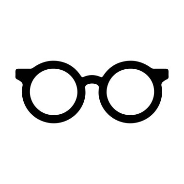 Gözlük simgesi. Yuvarlak gözlük ikonu. Siyah gözlük silueti beyaz arka planda izole edilmiş. Vektör illüstrasyonu.