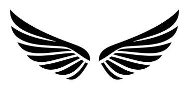 Kanat simgesi. Kanat sembolü. Beyaz arkaplanda izole edilmiş siyah kanat simgesi. Vektör illüstrasyonu.