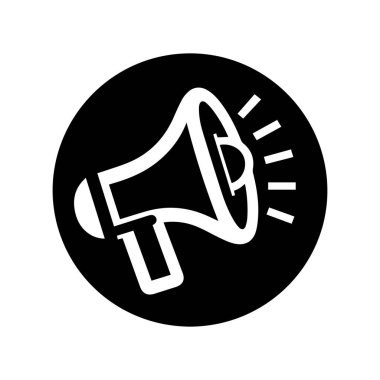 Megafon simgesi. Sözcü sembolü. Megafonun siyah simgesi beyaz arka planda izole edilmiş. Vektör illüstrasyonu.