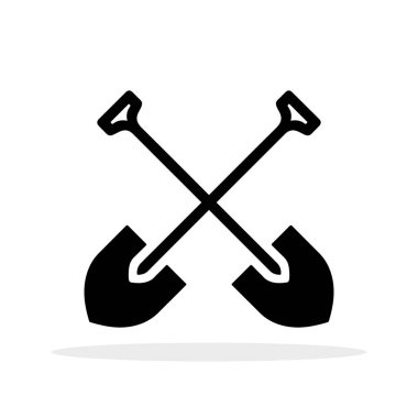 Kürek ikonu. Çapraz kürek sembolü. Beyaz arka planda siyah kürek ikonu var. Vektör illüstrasyonu.