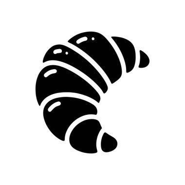 Kruvasan ikonu. Kruvasan sembolü. Siyah kruvasan silueti beyaz arka planda izole edilmiş. Vektör illüstrasyonu.